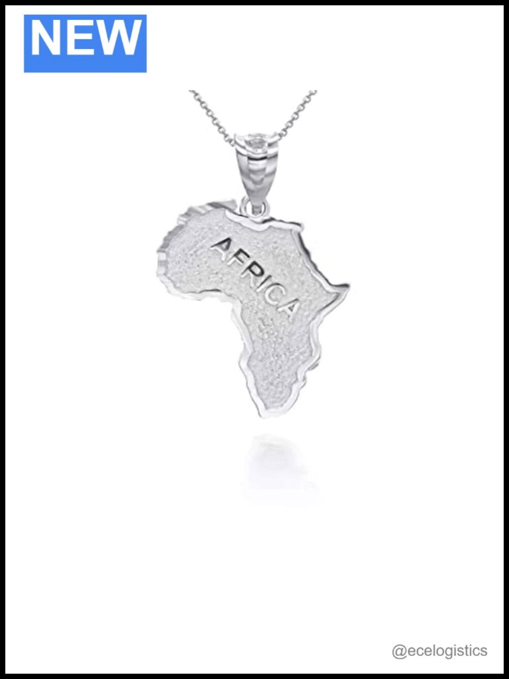 Sterling Silver Africa Map Pendant Necklace Rolo Chain 20 Inch Unisex